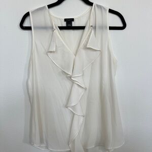 Ann Taylor Cream Ruffle Sleeveless Blouse